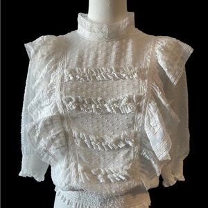 The Kooples ruffle eyelet top" or "white silk ruffle blouse , size 3- Large, NWT